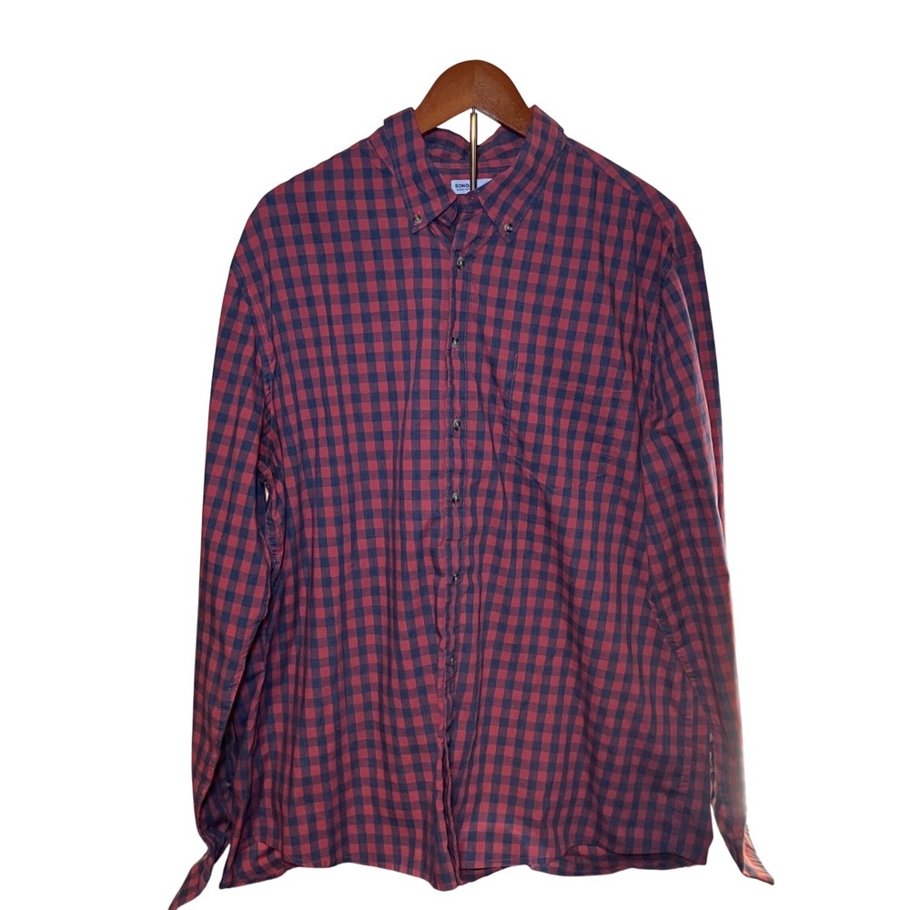 SONOMA Goods for Life Men's XXL Red Navy Gingham Long Sleeve Button Down Shirt